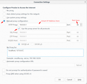 connections settings in firefox for setting IP