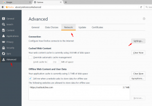 go to networking settings in firefox